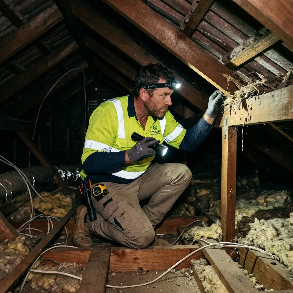 Technician inspecting a Eaglemont subfloor void for a deceased cat