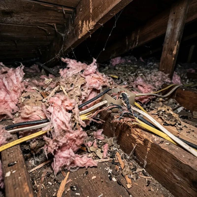 Contaminated ceiling insulation being assessed in a Eaglemont roof space