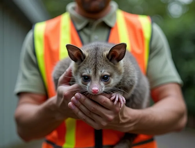 Animal handler safely recovering a deceased possum in Eaglemont