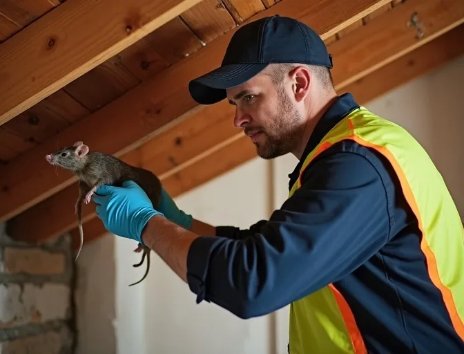 Technician inspecting a roof cavity for a dead rat in Eaglemont